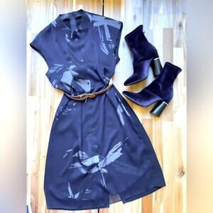 Printed Blue Sleeveless Shift Shirt Dress Boho Feminine Zip Up Medium